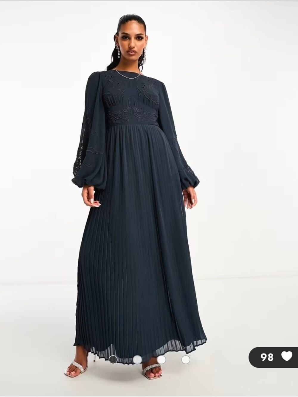 NWT ASOS DESIGN  Embroidered Pleated Chiffon Maxi Dress Slate Blue US 4